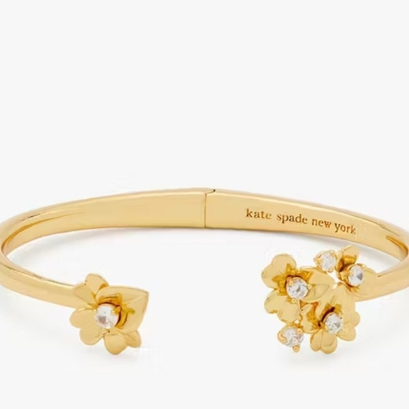 🔹️Kate Spade🔹️ Precious Pansy Gold Floral Hinge Cuff Bracelet - Picture 1 of 8